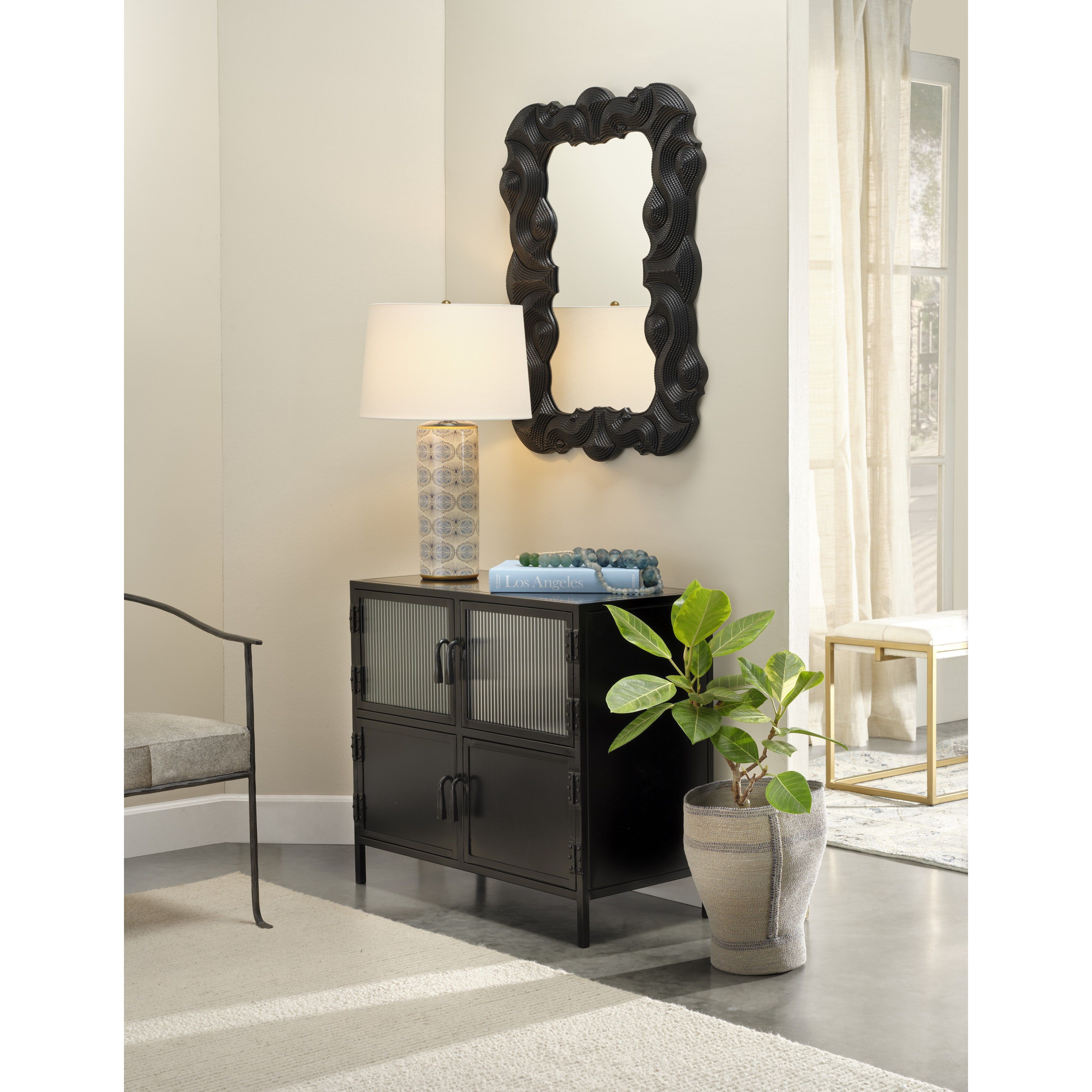 Orbital 31 inch 100.00 watt Cream and Blue Patterned Table Lamp Portable Light, Inline