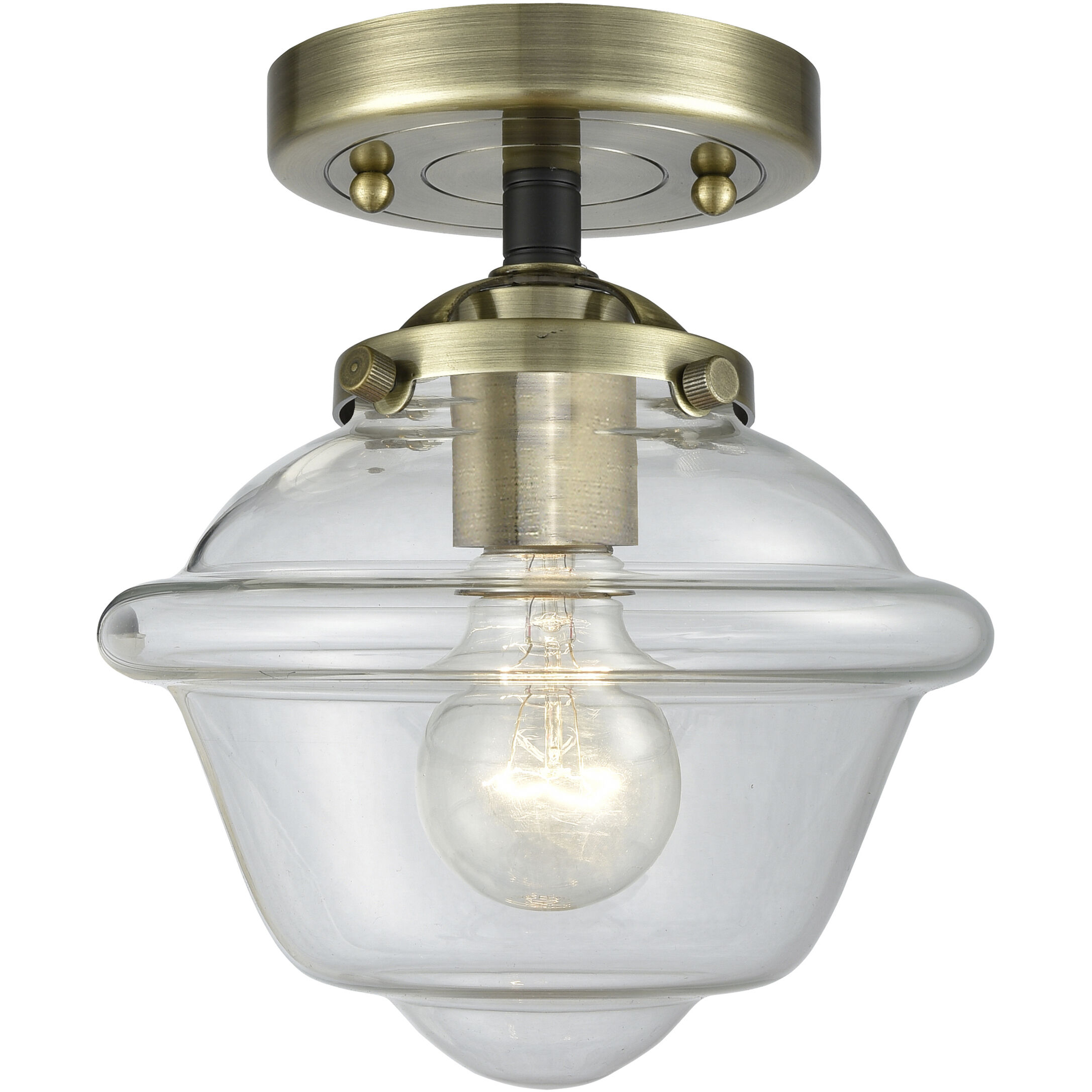 Nouveau Small Oxford 1 Light 8 inch Black Antique Brass Semi-Flush Mount Ceiling Light in Clear Glass, Nouveau