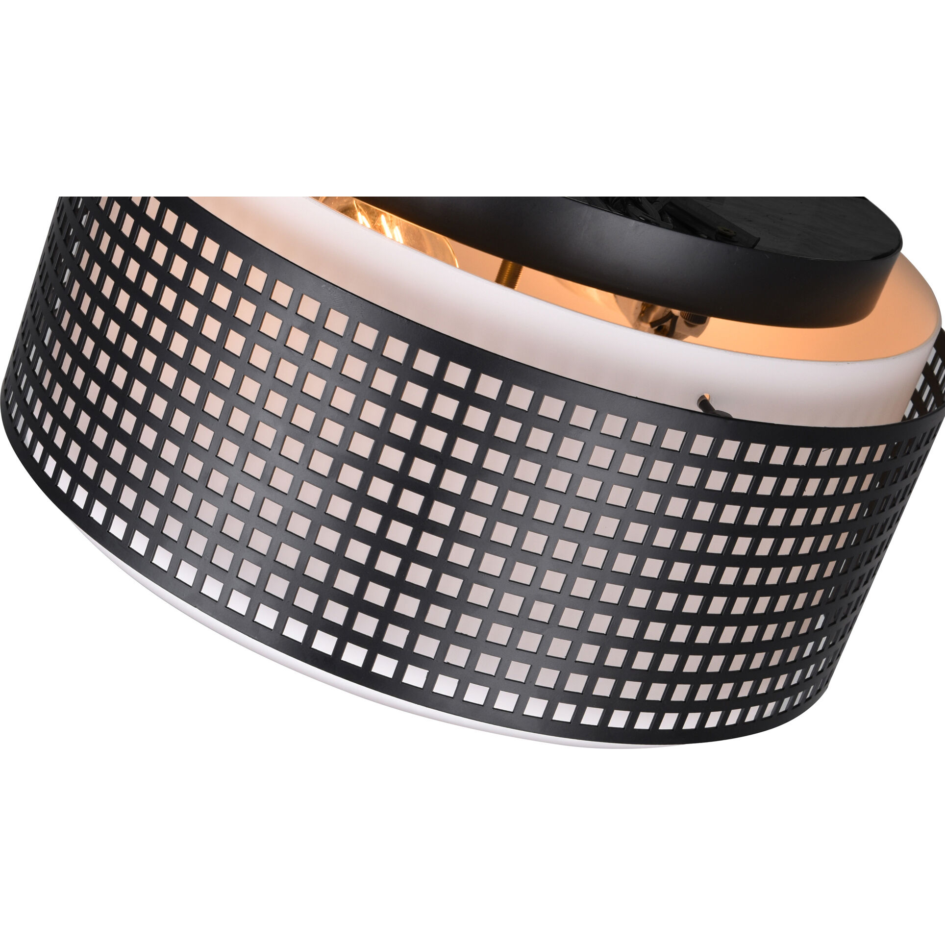 Checkered 2 Light 15 inch Black Drum Shade Flush Mount Ceiling Light