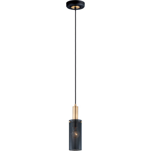 Perf 1 Light 4 inch Black/Satin Brass Mini Pendant Ceiling Light