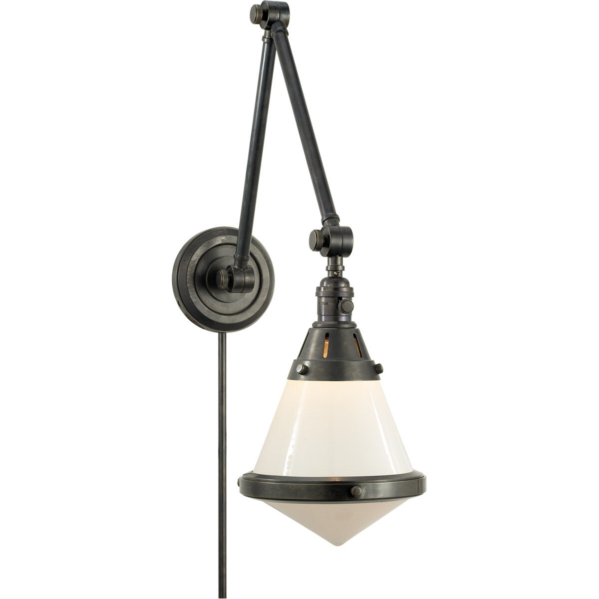 Thomas O'Brien Gale 17 inch 60.00 watt Bronze Swing Arm Wall Light in White Glass