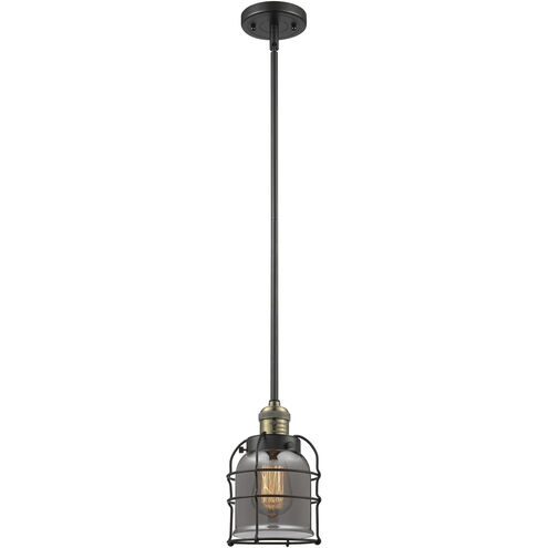 Franklin Restoration Bell Cage LED 6 inch Black Antique Brass Mini Pendant Ceiling Light in Plated Smoke, Franklin Restoration