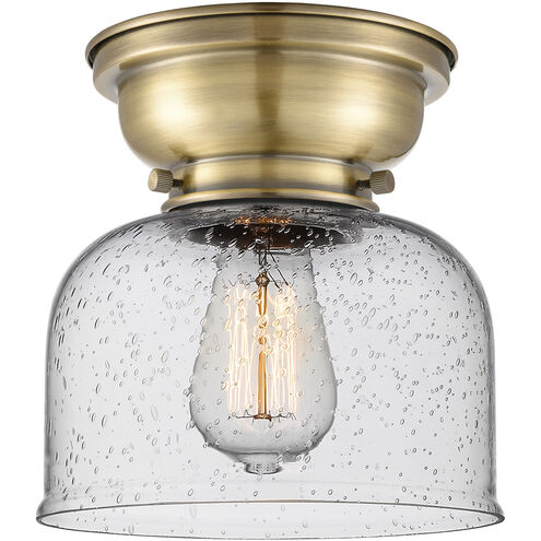 Aditi Large Bell 1 Light 8 inch Antique Brass Flush Mount Ceiling Light in Incandescent, Seedy Glass, Aditi
