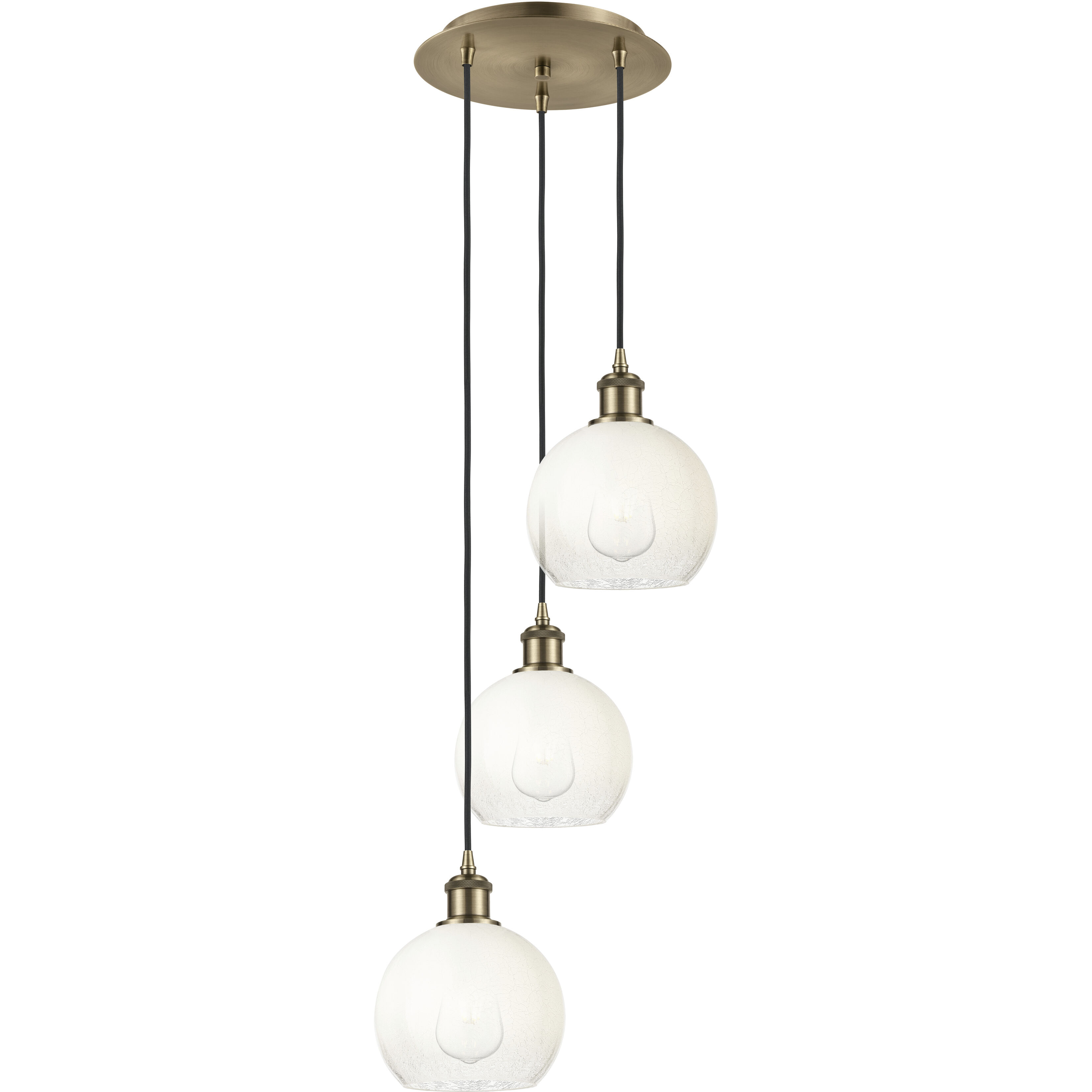 Ballston Brookhaven Globe 3 Light 14.5 inch Antique Brass Multi Pendant Ceiling Light in Opal Glass