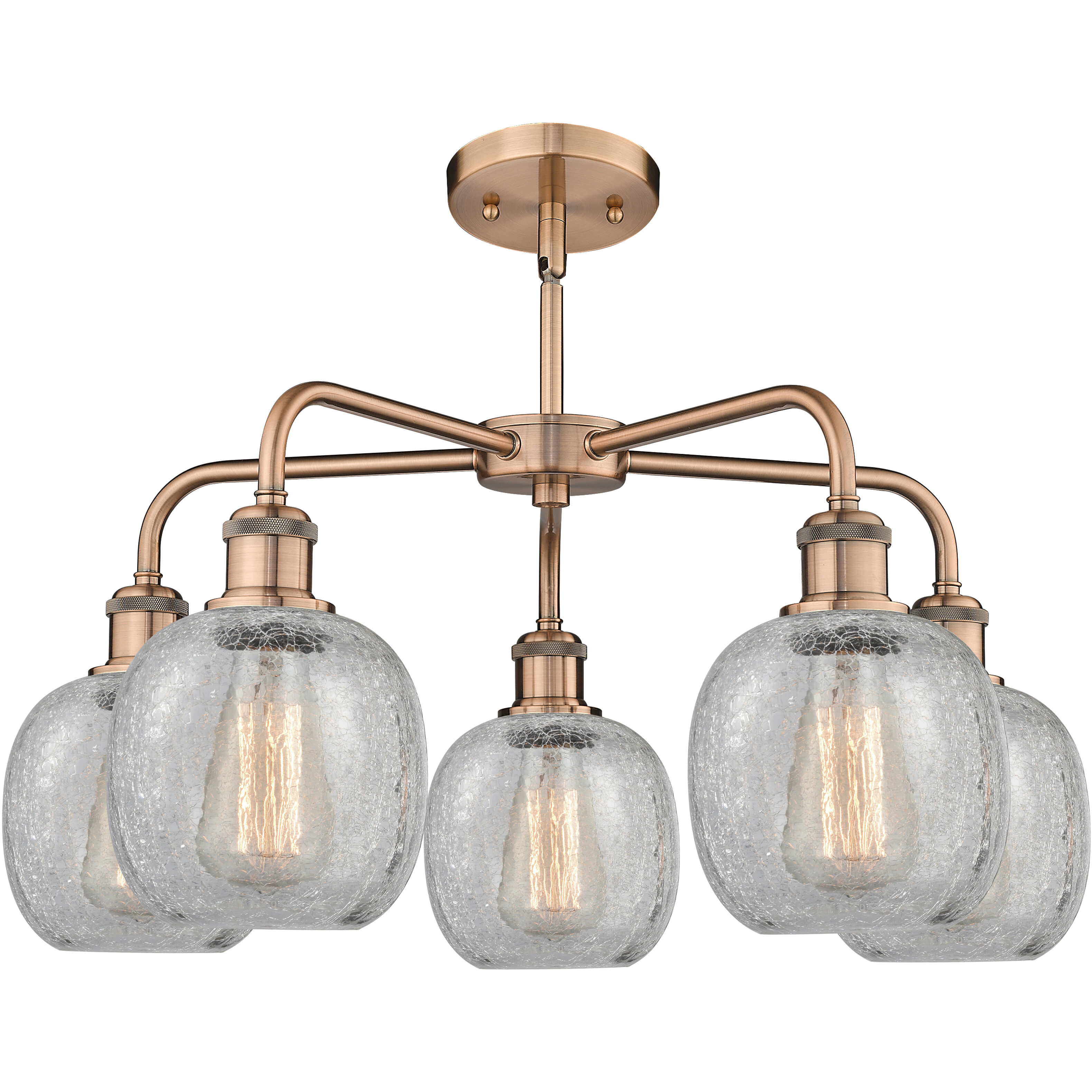 Belfast 5 Light 24 inch Antique Copper Chandelier Ceiling Light in Clear Crackle Glass