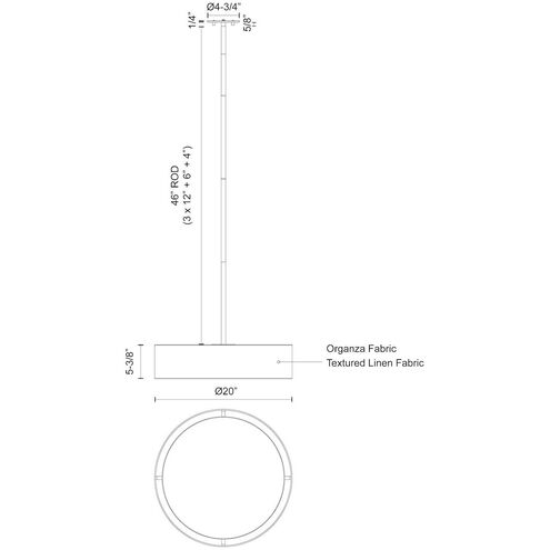Dalton LED 20 inch White Organza Pendant Ceiling Light in Organza Shade
