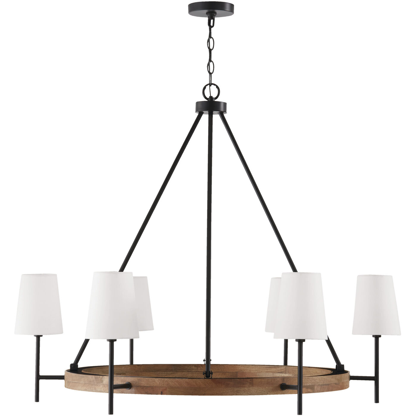 Jonah 6 Light 42 inch Light Wood and Matte Black Chandelier Ceiling Light