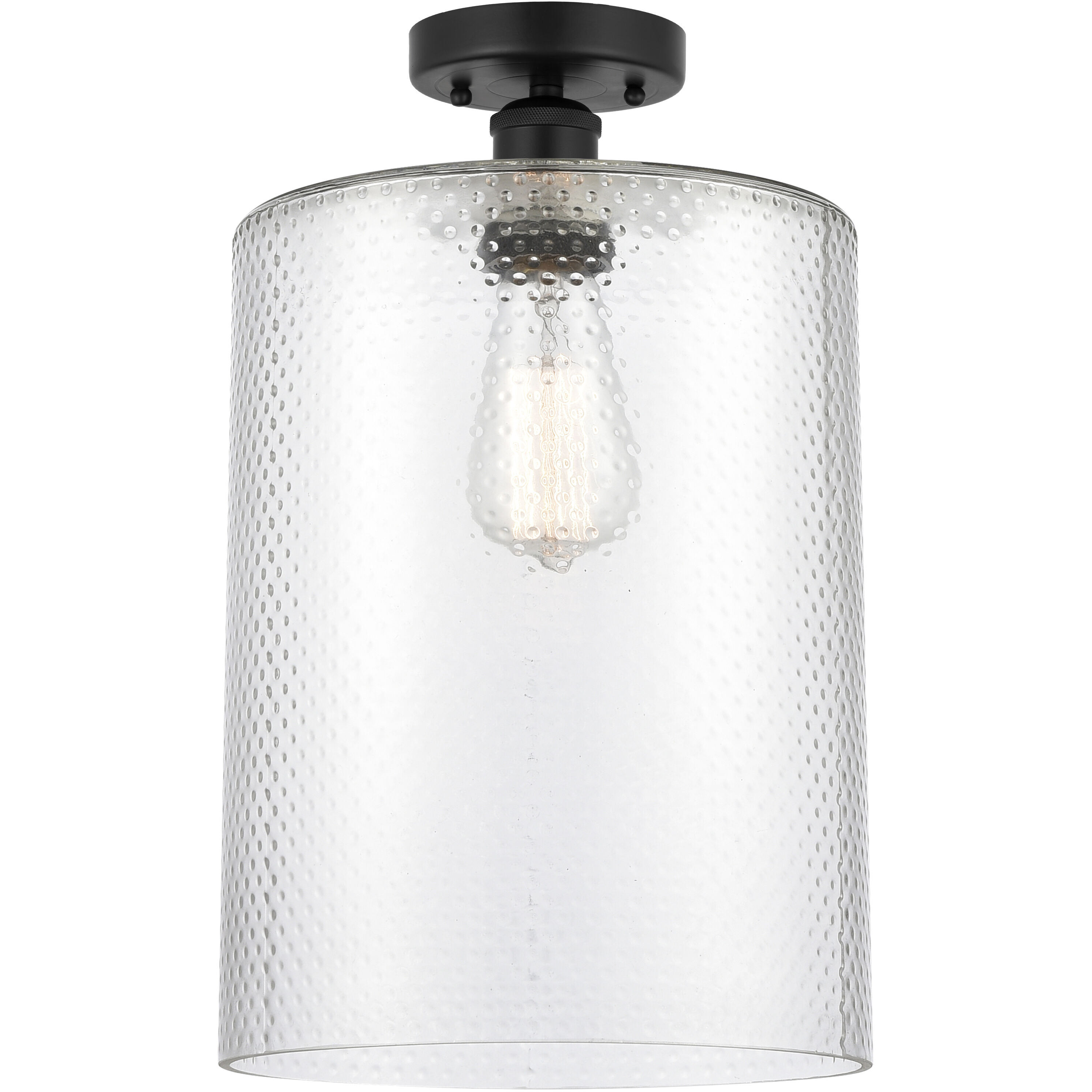 Edison Cobbleskill 1 Light 9 inch Matte Black Semi-Flush Mount Ceiling Light in Clear Glass