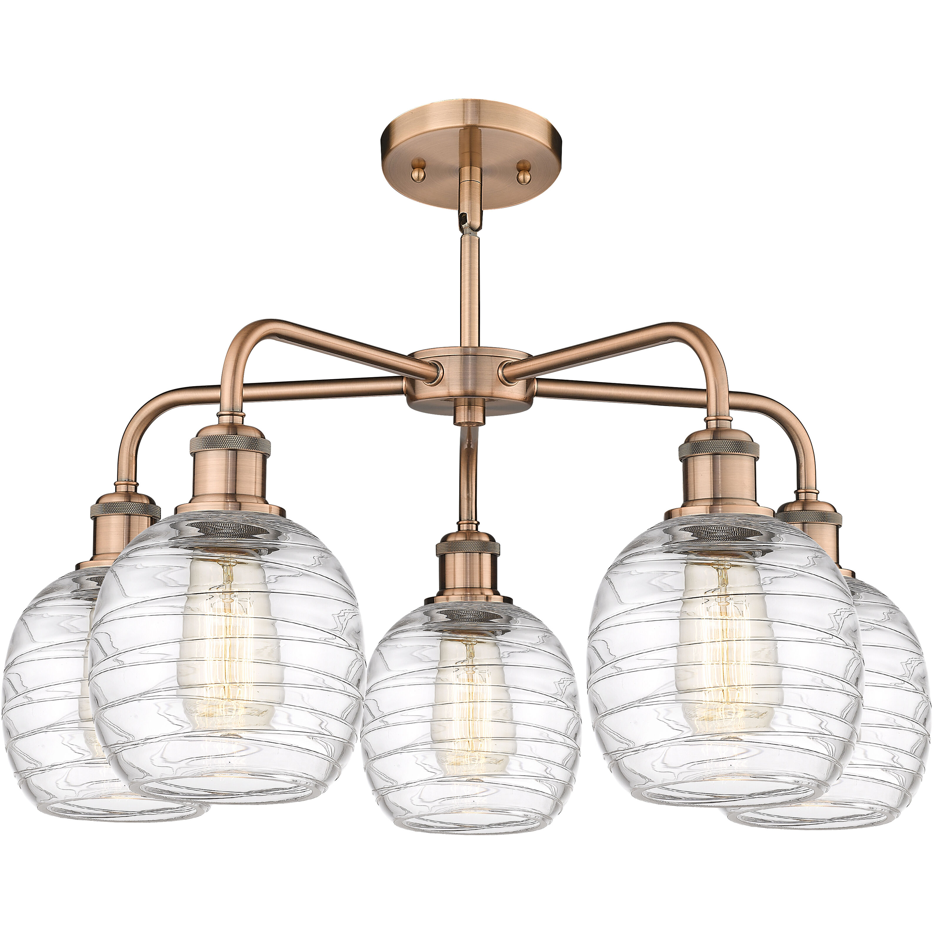 Belfast 5 Light 24 inch Antique Copper Chandelier Ceiling Light in Deco Swirl