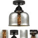 Nouveau 2 Large Bell 1 Light 8 inch Matte Black Semi-Flush Mount Ceiling Light in Silver Plated Mercury Glass