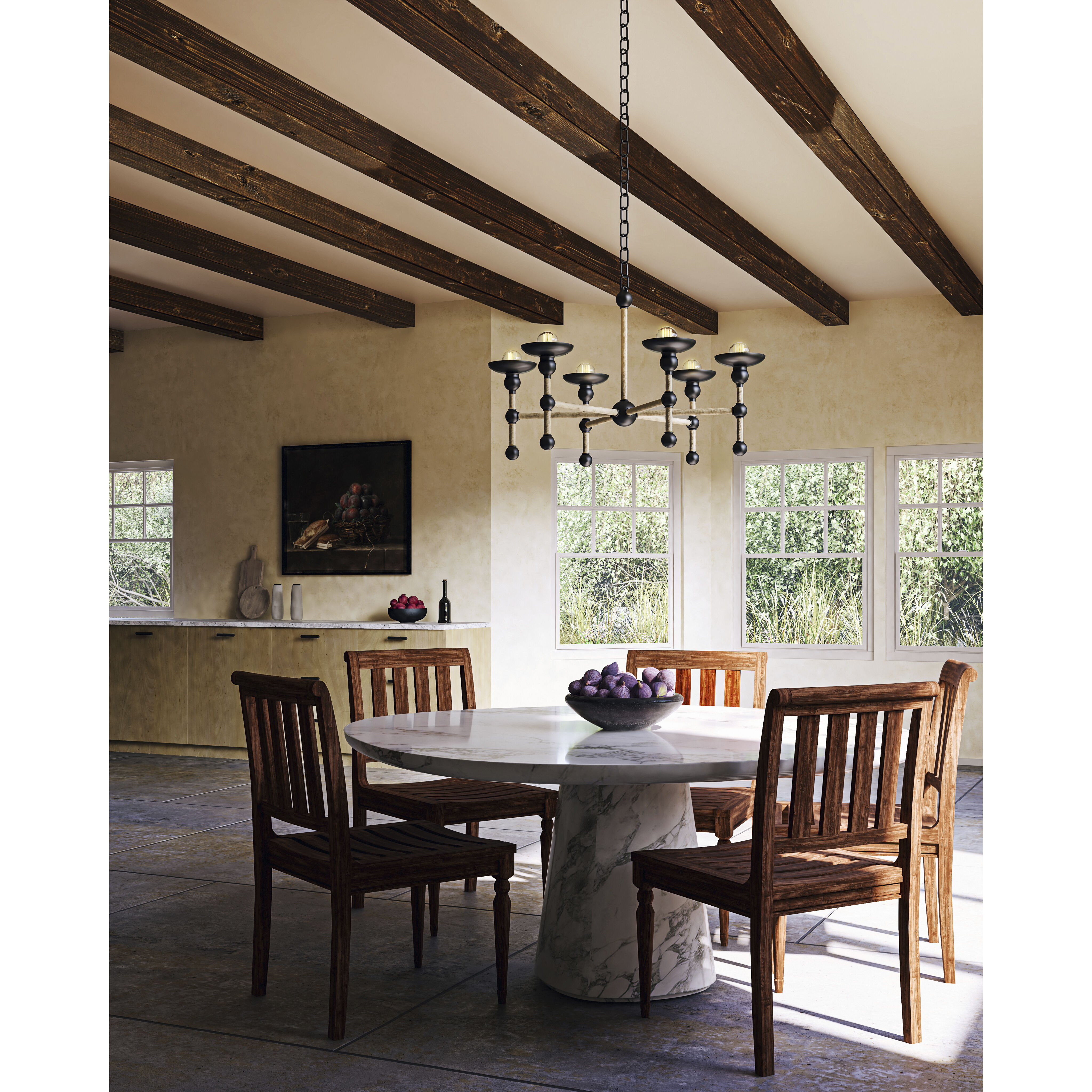 Nadine 6 Light 25 inch Matte Black and Cotton Chandelier Ceiling Light