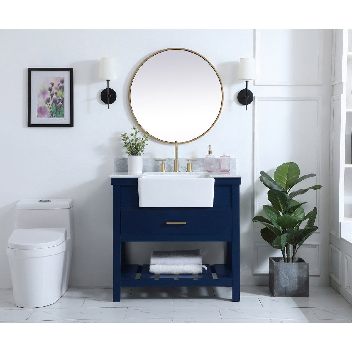 Clement 36 X 22 X 34 inch Blue Bathroom Vanity Cabinet
