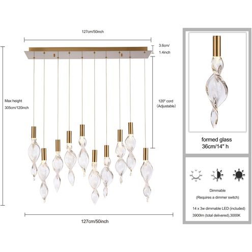 Aurora LED 10 inch Natural Brass Pendant Ceiling Light