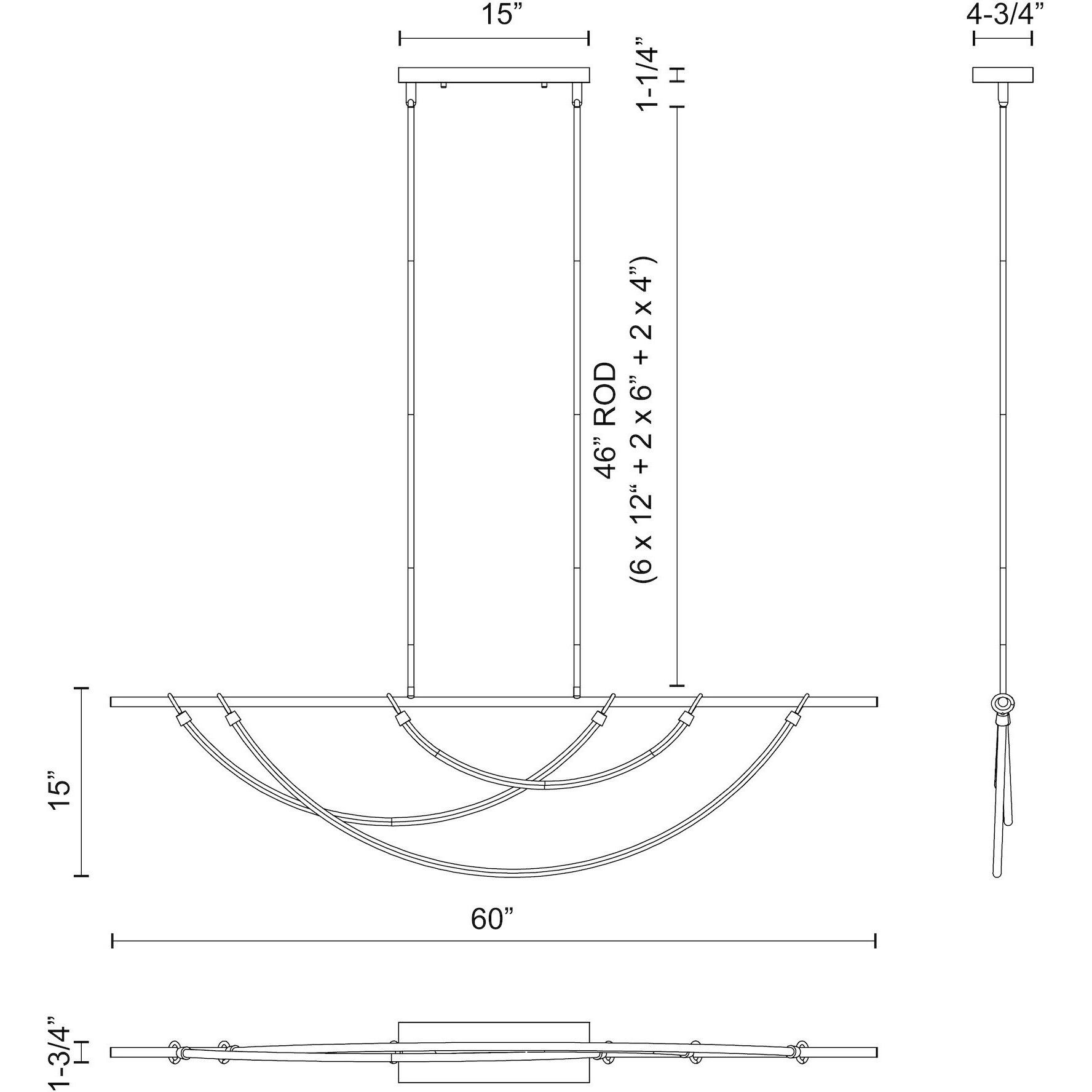 Aryas LED 60 inch Vintage Brass Linear Pendant Ceiling Light