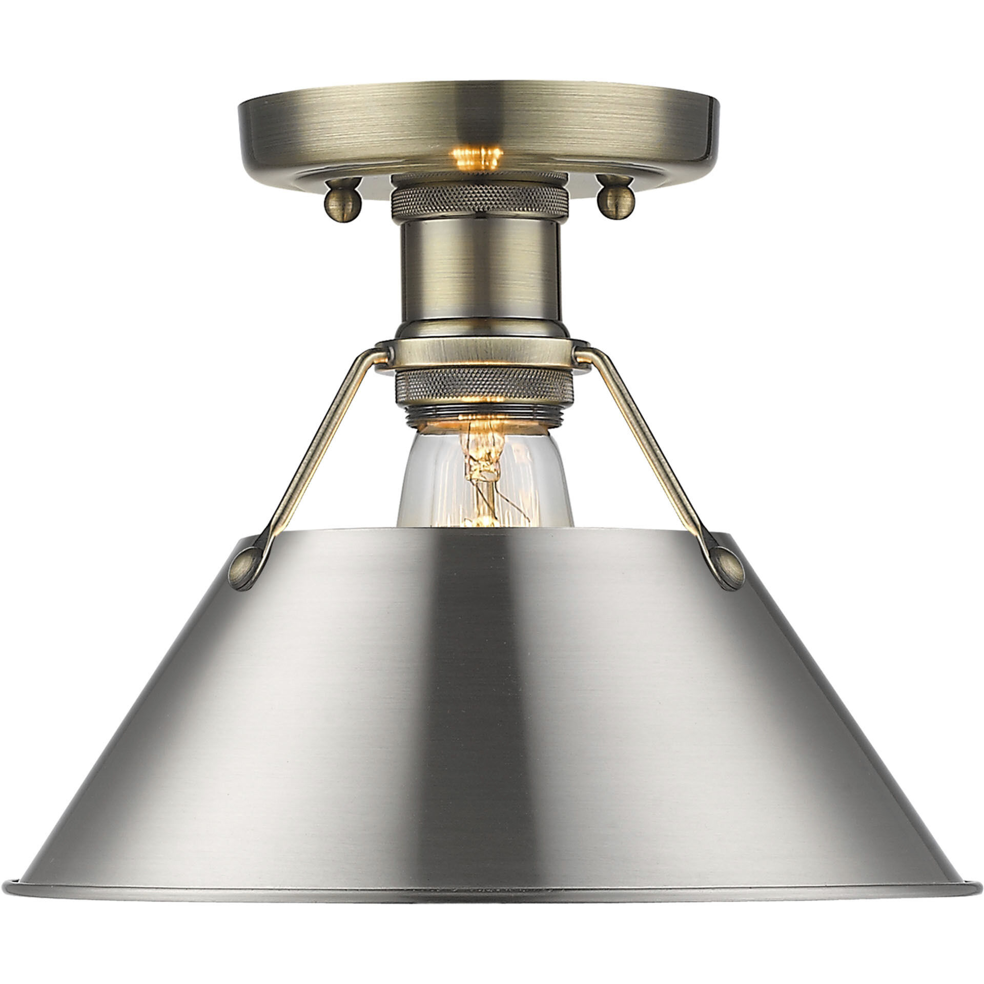 Yep Orwell 1 Light 10 inch Aged Brass Flush Mount Ceiling Light in Pewter, Damp