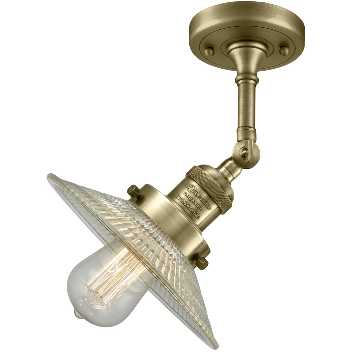 Franklin Restoration Halophane LED 9 inch Antique Brass Semi-Flush Mount Ceiling Light in Clear Halophane Glass, Franklin Restoration