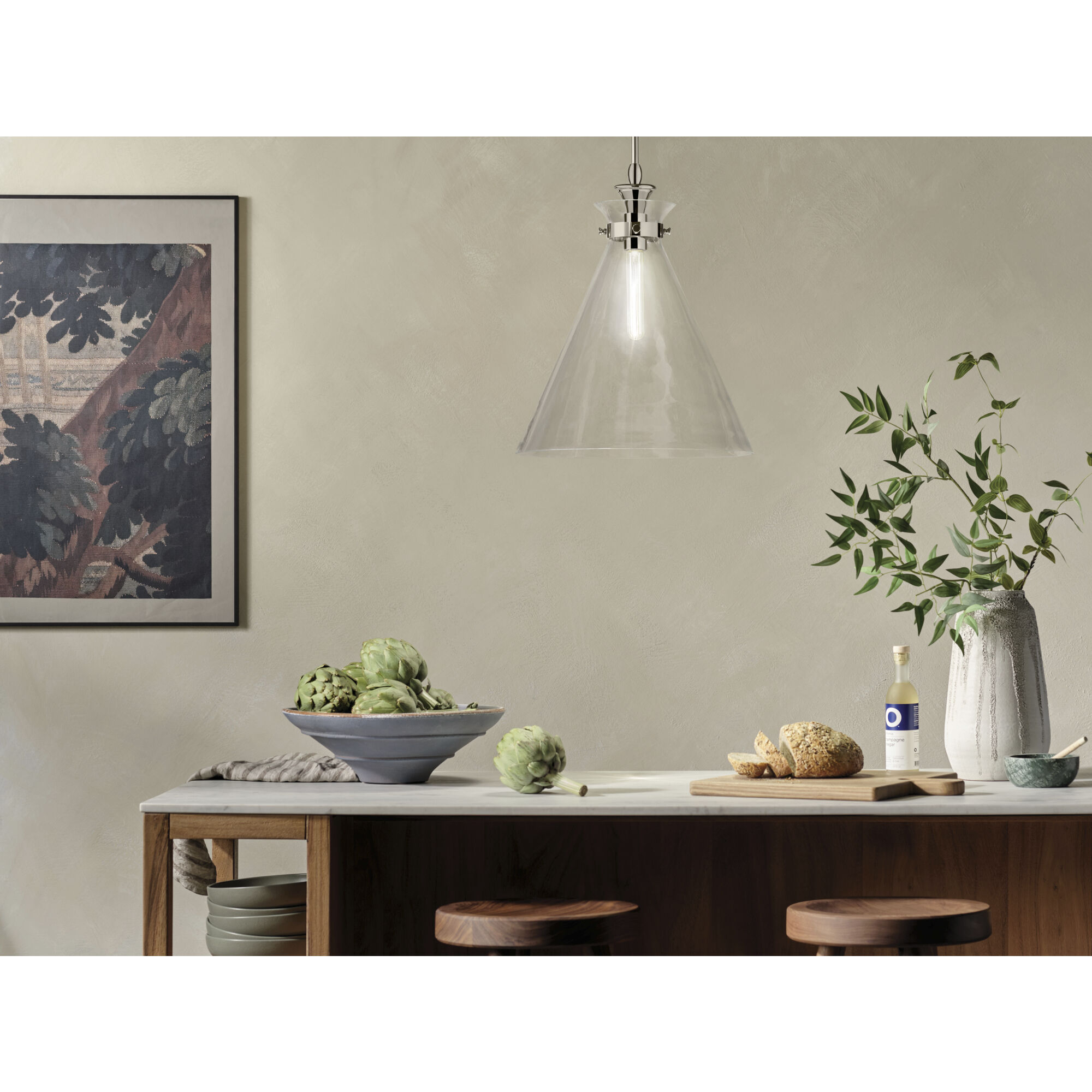 Laria 1 Light Polished Nickel Pendant Ceiling Light in Clear