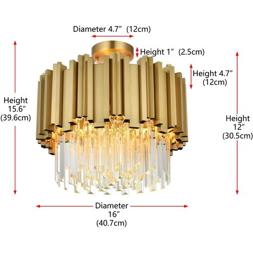 Willow 4 Light 16 inch Satin Gold Flush Mount Ceiling Light
