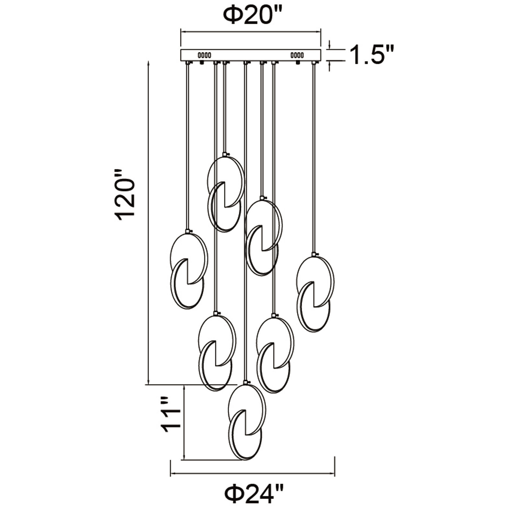 Tranche LED 24 inch Brushed Brass Multi Point Pendant Ceiling Light