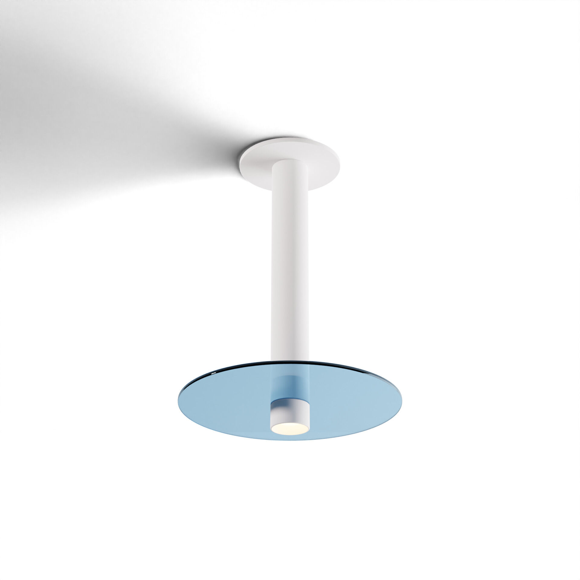 Combi LED 9 inch Matte White Pendant Ceiling Light in Blue Glass, Suspension / Flush Mount 2-in-1