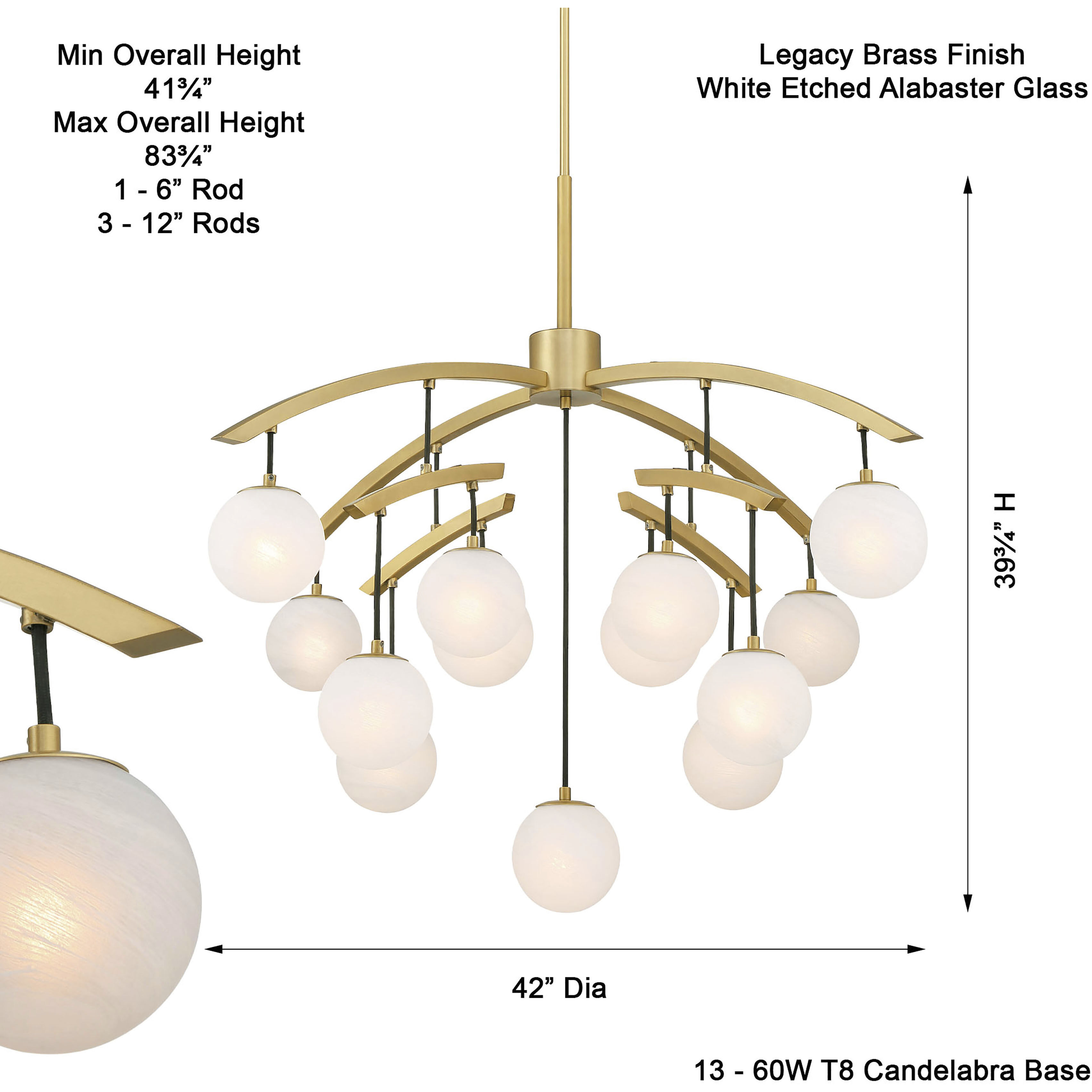 Curven 13 Light 42 inch Legacy Brass Chandelier Ceiling Light