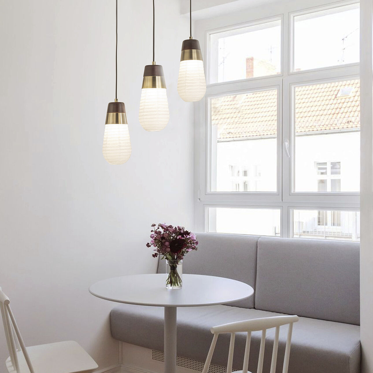 Sunset 3 Light 20 inch Walnut and Weathered Brass with Matte Black Pendant Ceiling Light