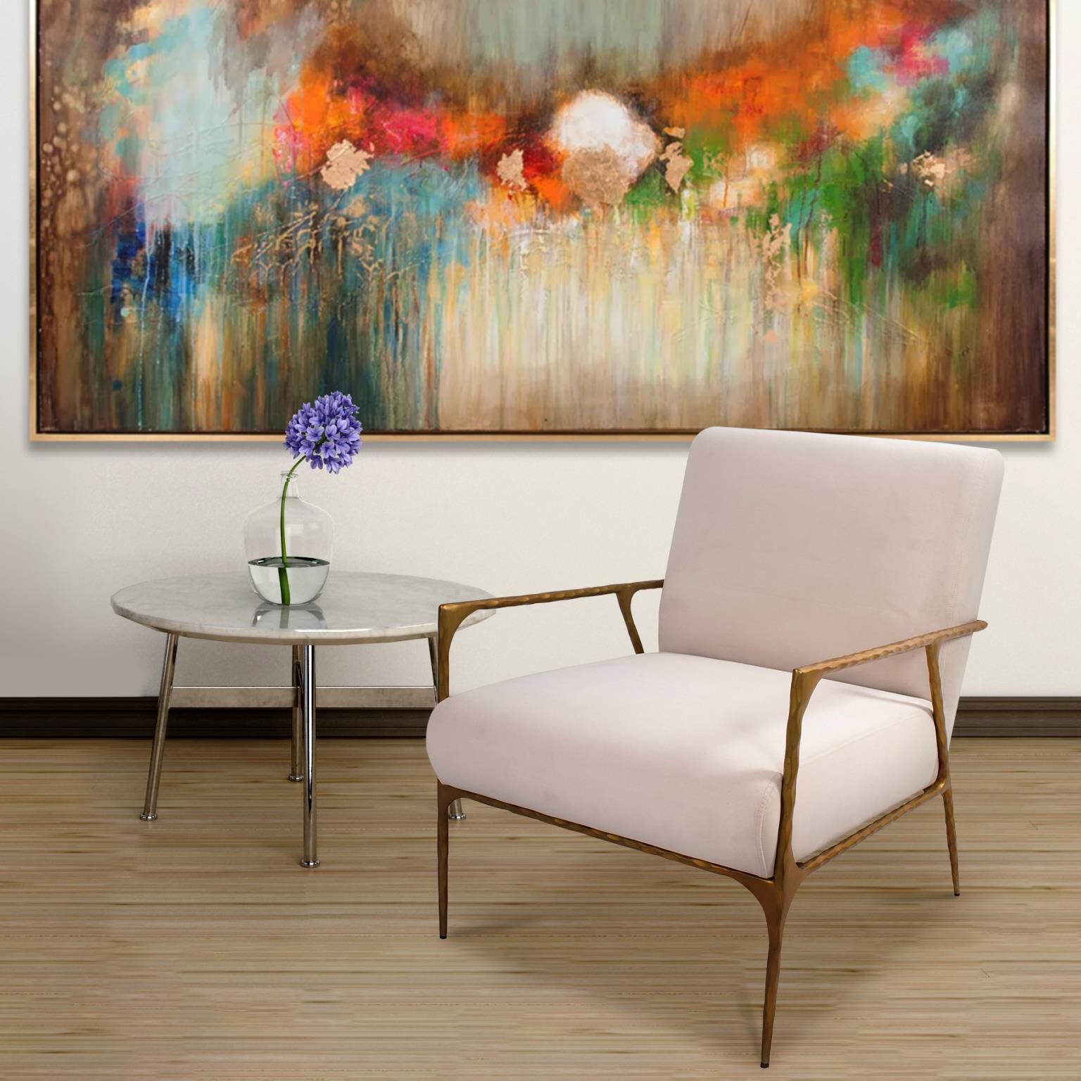 Stanton White and Gold Upholstered Armchair