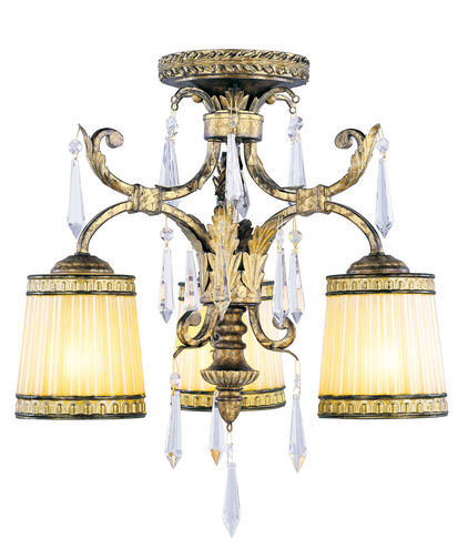 La Bella 3 Light 18 inch Hand Painted Vintage Gold Leaf Semi-Flush Mount Ceiling Light