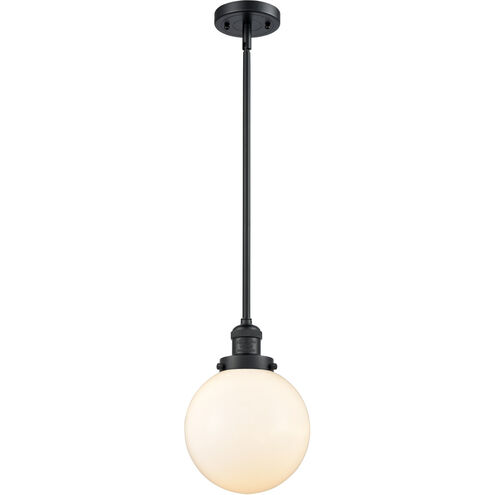 Franklin Restoration Large Beacon 1 Light 8 inch Matte Black Mini Pendant Ceiling Light in Matte White Glass, Franklin Restoration