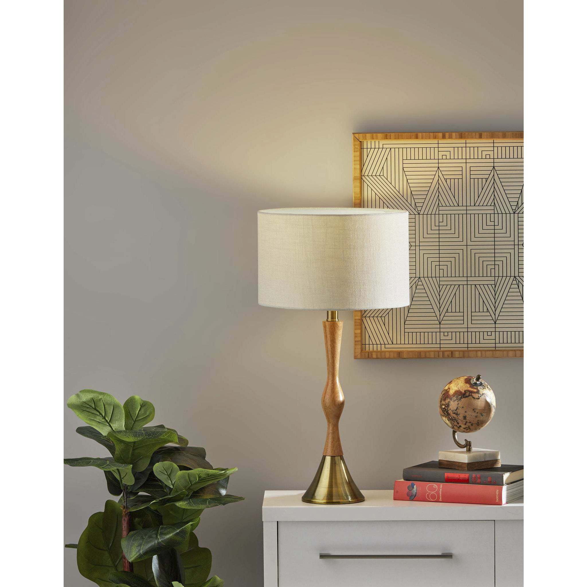 Eve 26 inch 100.00 watt Natural Oak Wood with Antique Brass Accent Table Lamp Portable Light