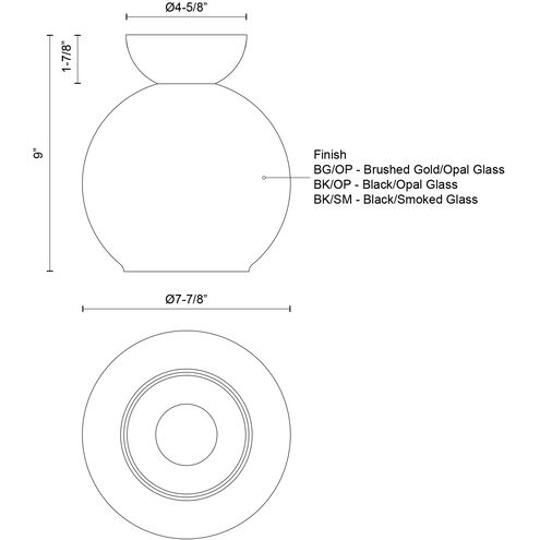 Arcadia 1 Light 7.88 inch Black Semi-Flush Mount Ceiling Light in Smoked Glass