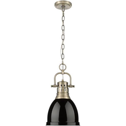 Duncan 1 Light 8.88 inch Aged Brass Pendant Ceiling Light in Black, Small