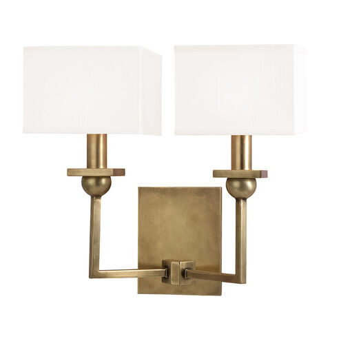 Morris 2 Light 13 inch Aged Brass Wall Sconce Wall Light in White Faux Silk 