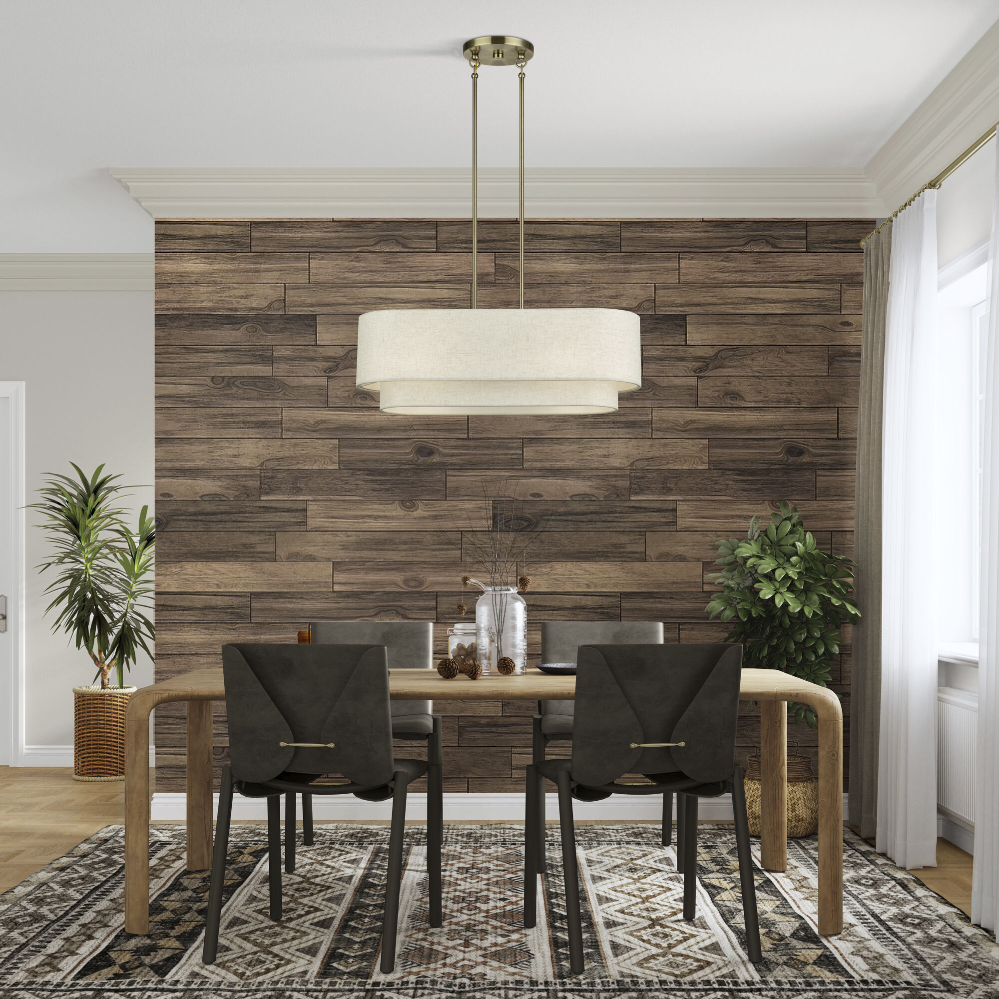 Manorwood 3 Light 30 inch Antique Brass Linear Chandelier Ceiling Light, Medium