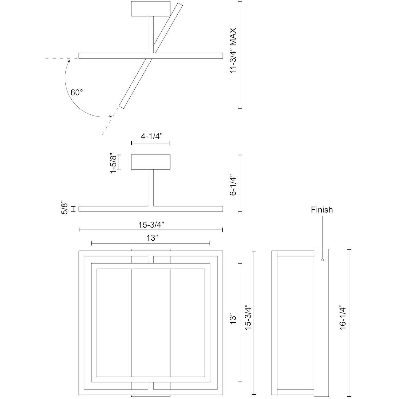 Mondrian LED 15.75 inch Brushed Nickel Semi-Flush Mount Ceiling Light