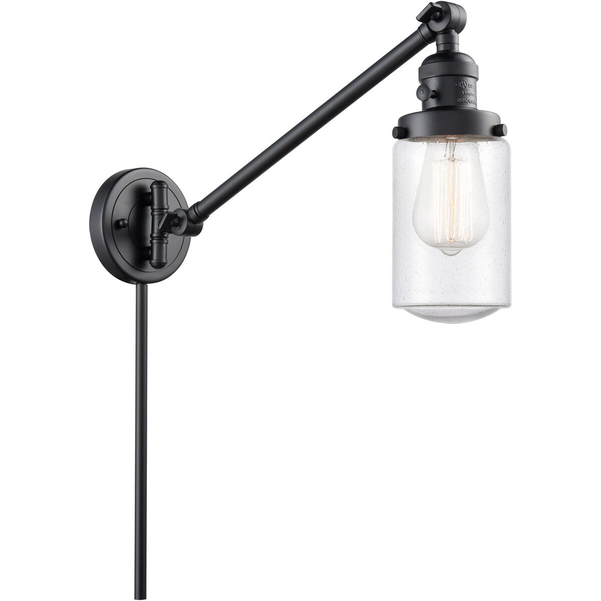 Dover 30 inch 3.50 watt Matte Black Swing Arm Wall Light, Franklin Restoration