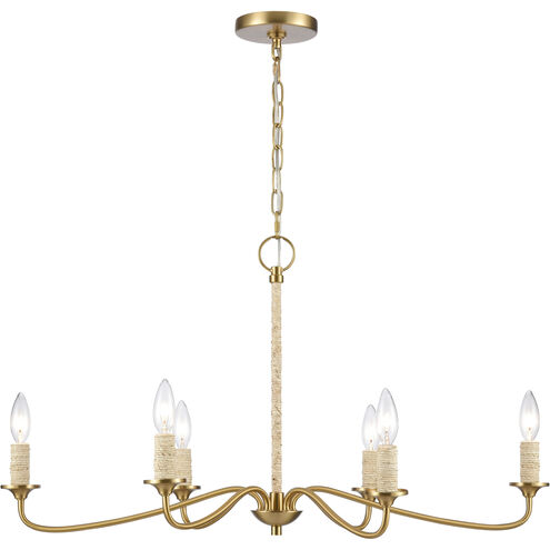 Abaca 6 Light 32 inch Brushed Gold with Natural Chandelier Ceiling Light