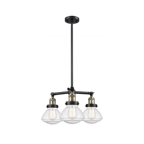 Franklin Restoration Olean 3 Light 19 inch Black Antique Brass Chandelier Ceiling Light in Seedy Glass, Franklin Restoration