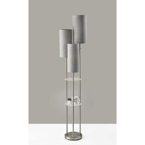 Trio 68 inch 40.00 watt Brushed Steel Shelf Floor Lamp Portable Light in Grey Textured Fabric 