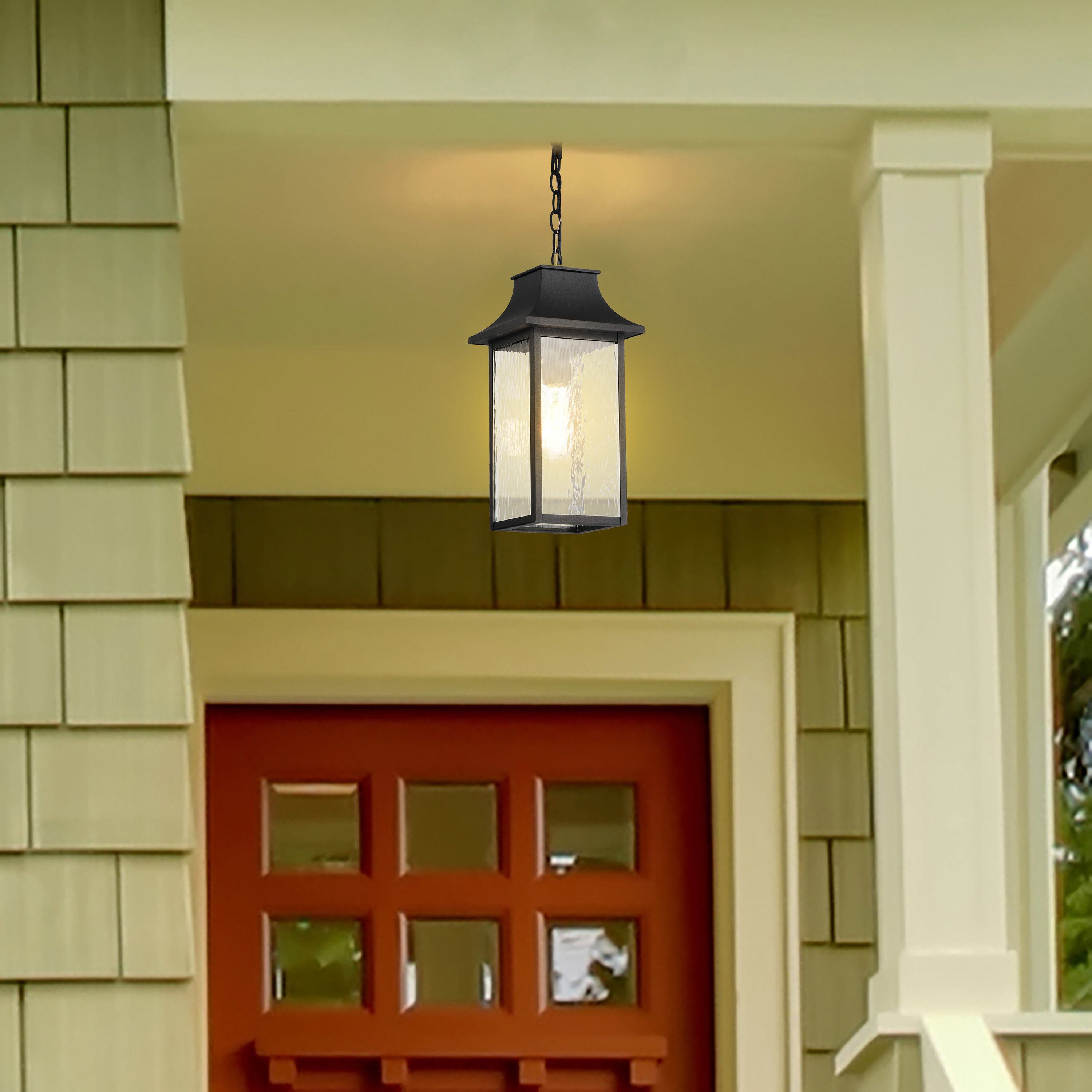 Austen 8 inch Matte Black Outdoor Hanging Lantern