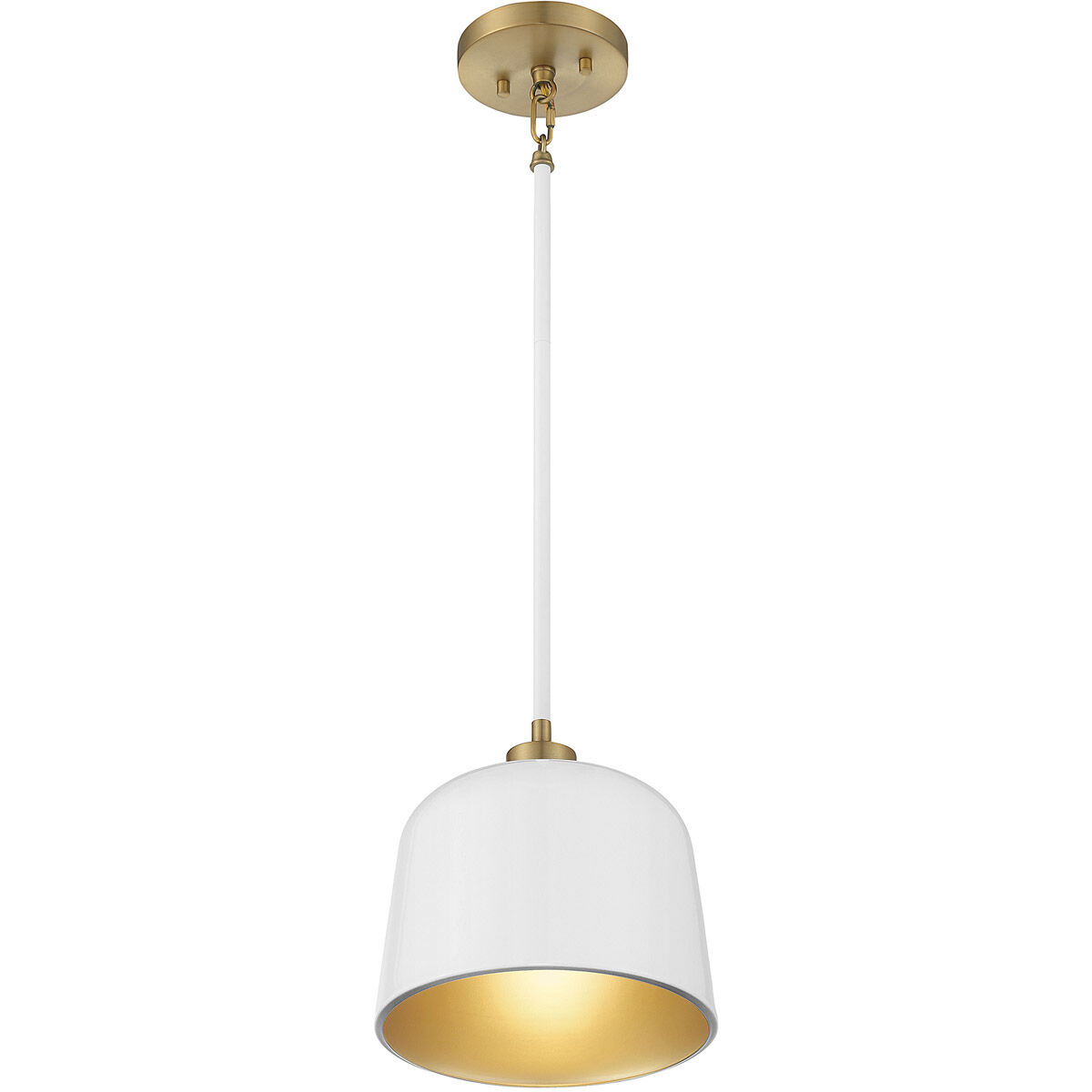 Vintage 1 Light 9 inch White and Natural Brass Pendant Ceiling Light in White with Natural Brass