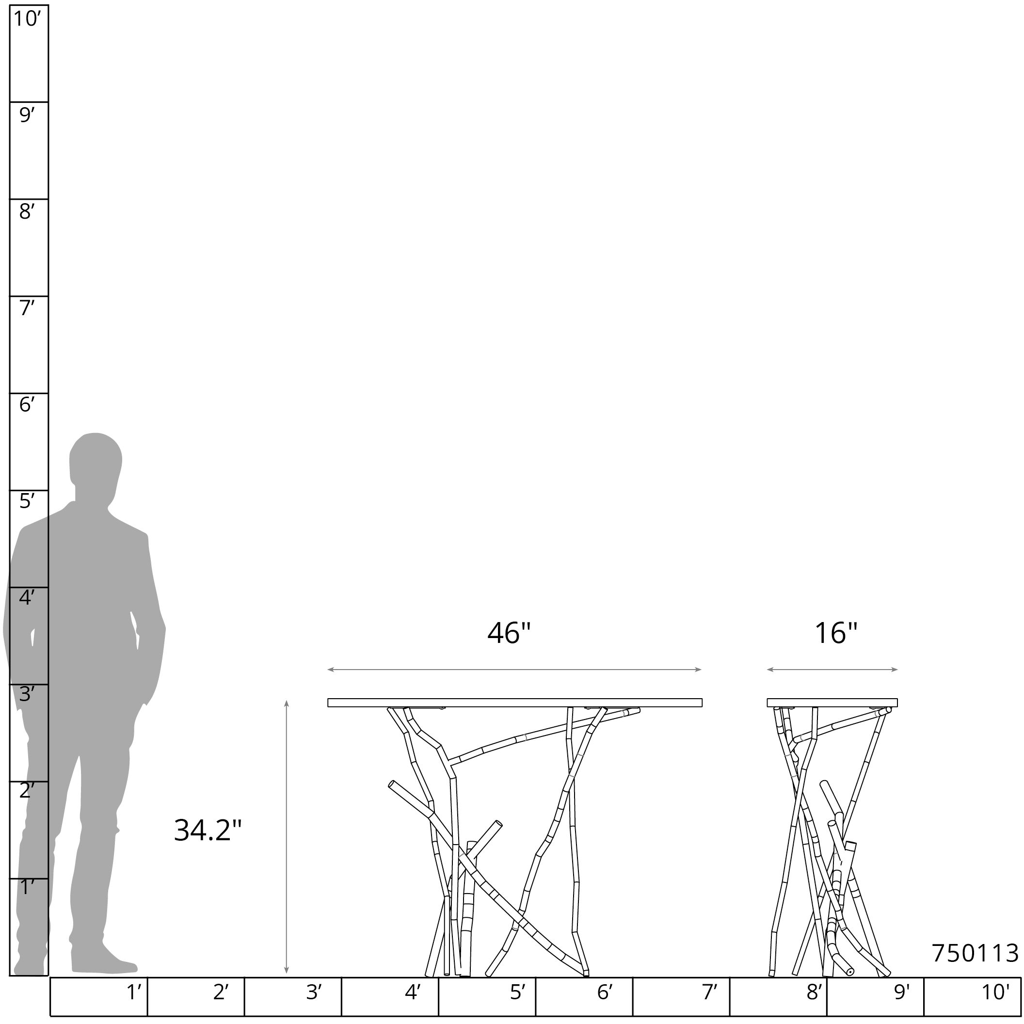 Brindille 46 X 16 inch Bronze Console Table in Maple Natural, Wood Top