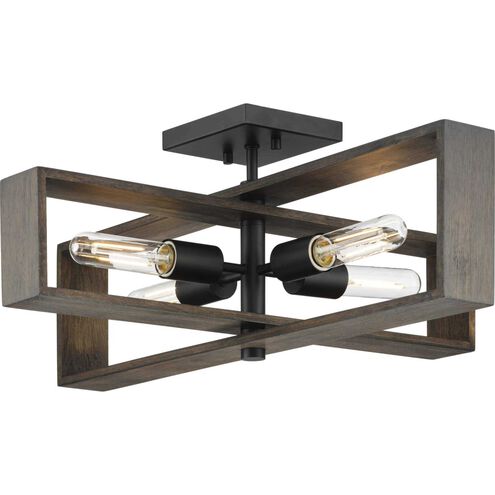 Boundary 4 Light 24 inch Matte Black Semi-Flush Mount Ceiling Light, Design Series