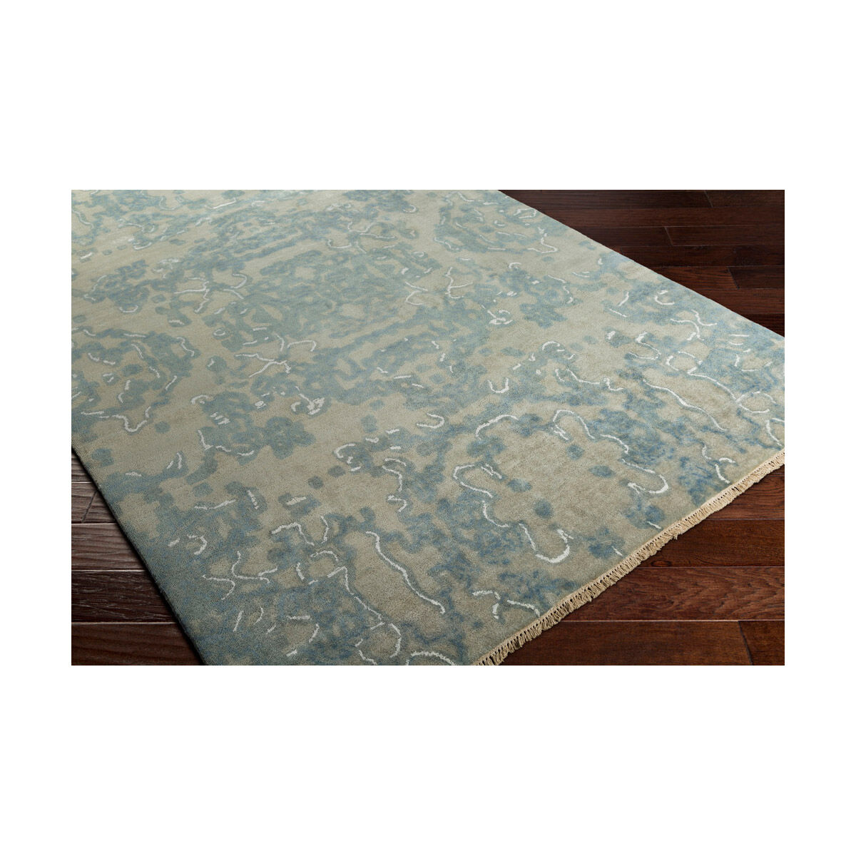 Atmospheric 36 X 24 inch Neutral and Green Area Rug, Wool and Viscose