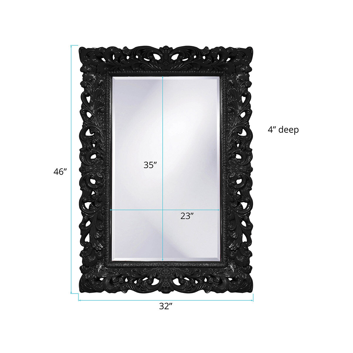 Barcelona 46 X 32 inch Glossy Black Wall Mirror
