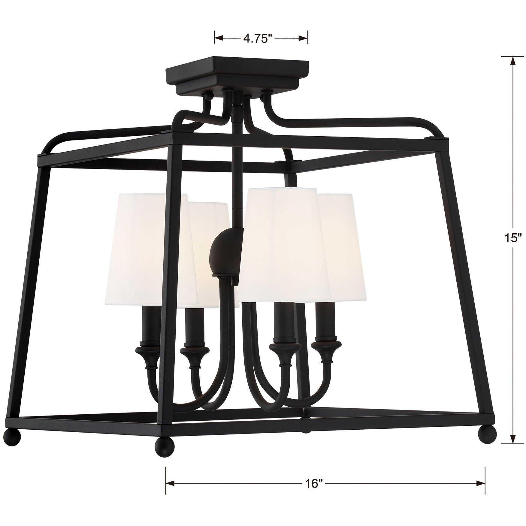 Sylvan 4 Light 16 inch Black Forged Semi Flush Ceiling Light