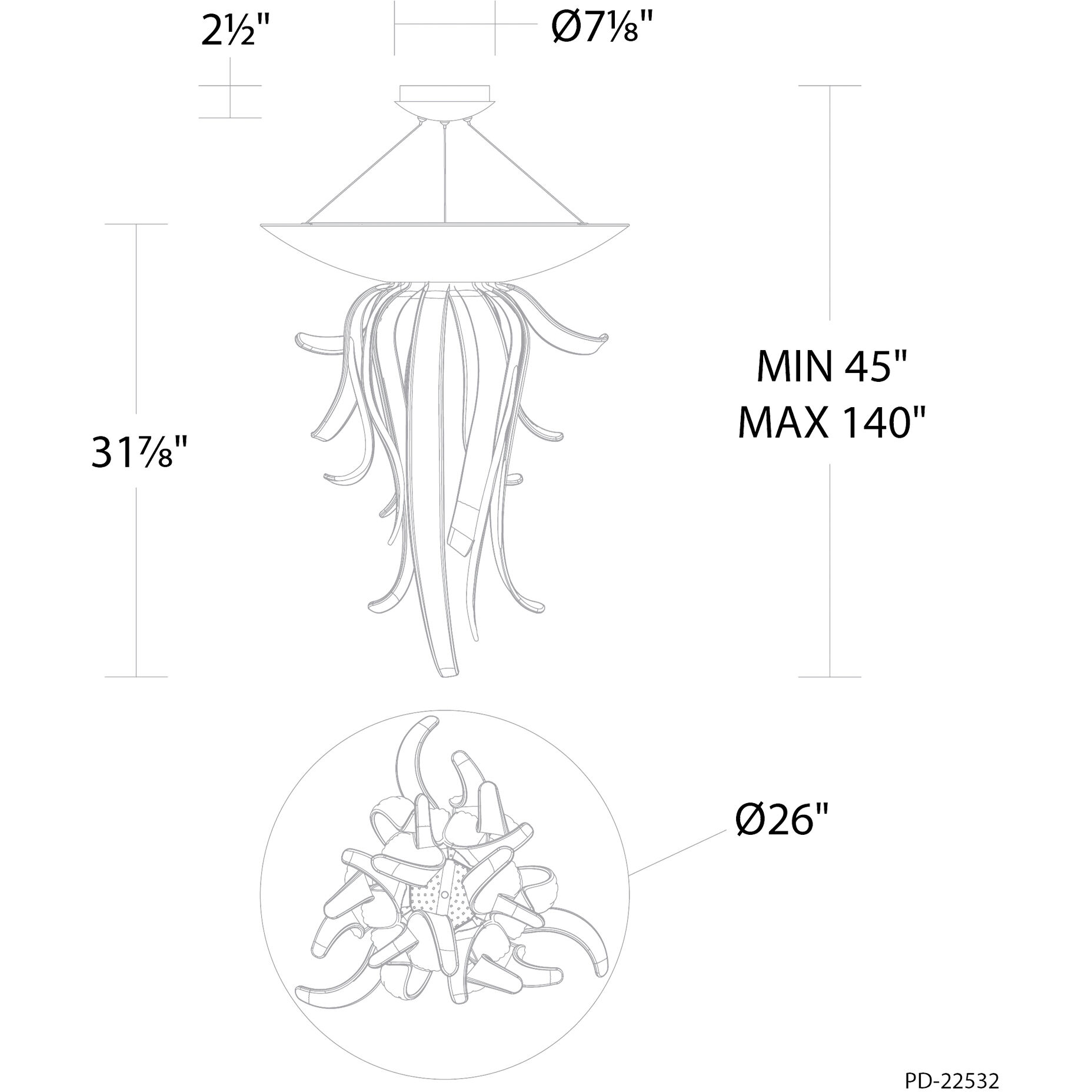 Tendril LED 26 inch Gold Leaf Indoor Hanging Lighting Ceiling Light