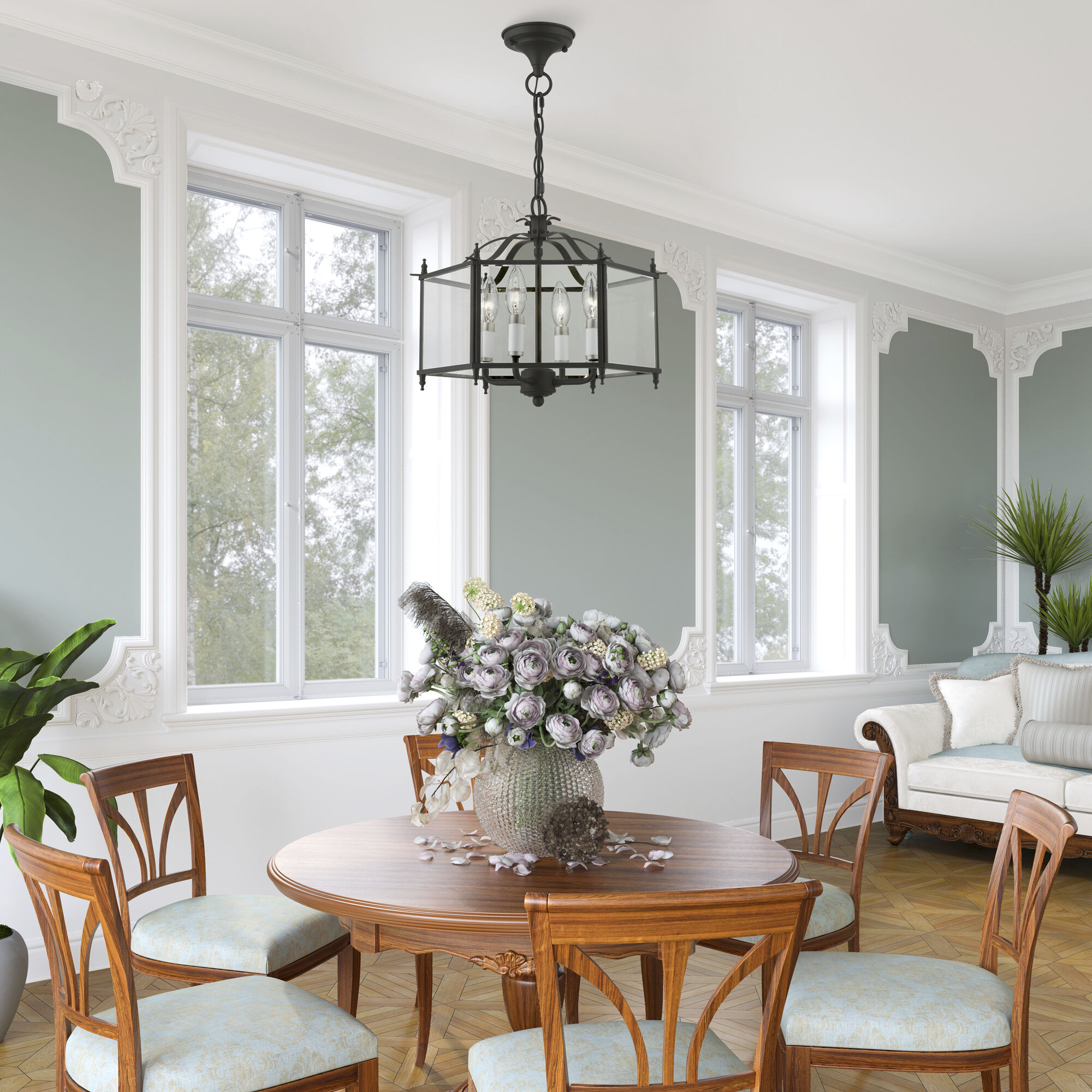 Livingston 4 Light 16 inch Black with Brushed Nickel Accents Convertible Pendant / Semi-Flush Ceiling Light