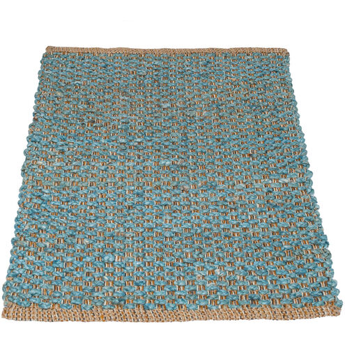 Shuttle Weave Durrie with Hamming 48 X 32 inch Petrol Rug, Rectangle