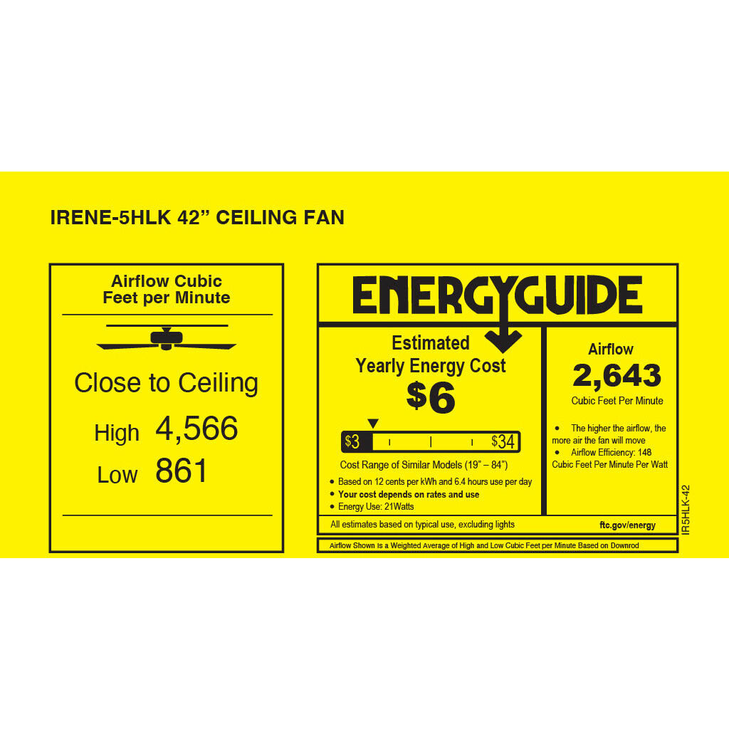 Atlas Irene-5HLK 42 inch Walnut Tone Flush Mount Paddle Fan, Flush Mounted